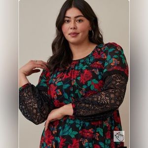 Torrid Chiffon Peasant Dress NWT